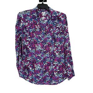 Rock 47 Wrangler Womens L Pink Print Blue Jewel Snap Shirt Long Sleeve Western